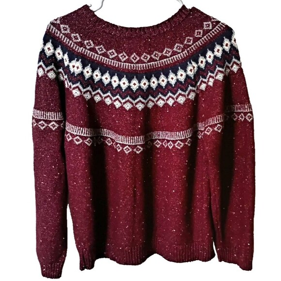 Weatherproof Fair Isle Sweater Sz XXL Burgundy Navy Crew Neck Y2K VTG Preppy - Picture 8 of 10